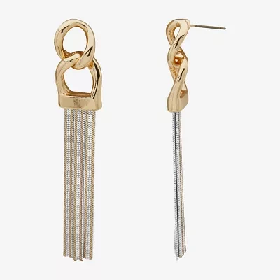 Worthington Gold Tone & White Tassel Womens Drop Earrings