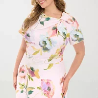 London Times Womens Short Sleeve Floral Fit + Flare Dress Plus