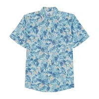IZOD Dockside Chambray Big and Tall Mens Classic Fit Short Sleeve Leaf Button-Down Shirt