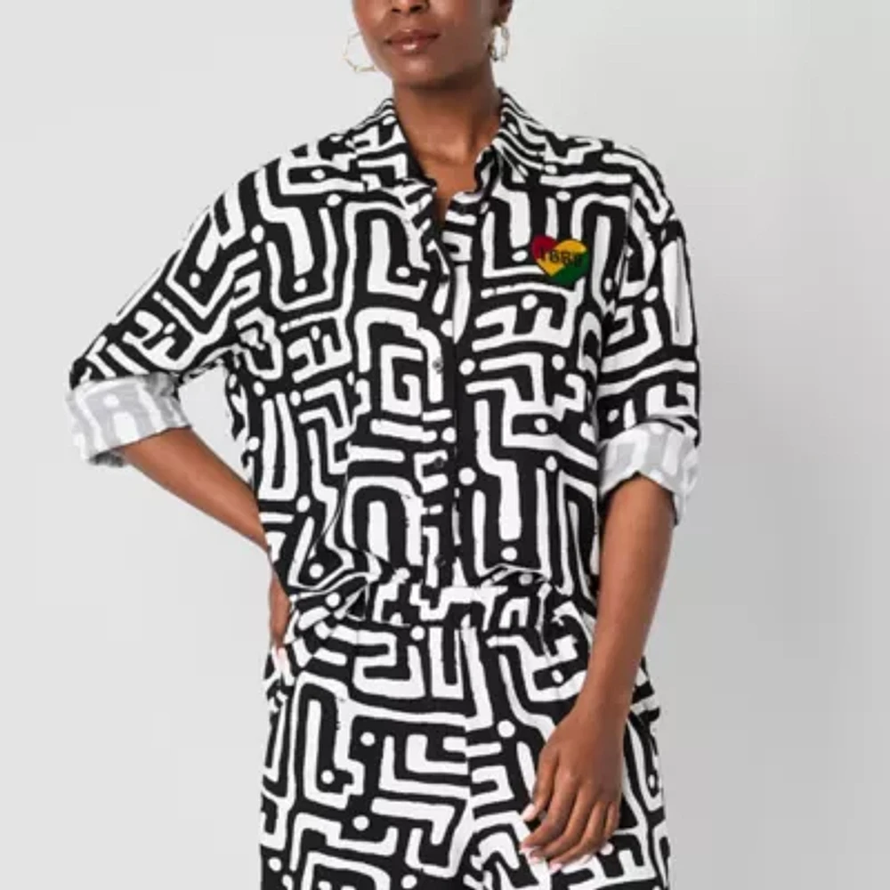 Hope & Wonder Juneteenth Womens '1866' Patch Long Sleeve Button-Down Shirt