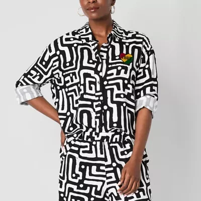 Hope & Wonder Juneteenth Womens '1866' Patch Long Sleeve Button-Down Shirt
