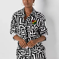 Hope & Wonder Juneteenth Womens '1866' Patch Long Sleeve Button-Down Shirt
