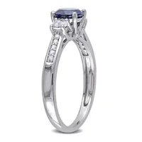 Womens Diamond Accent Lab Created Blue Sapphire 10K White Gold 3-Stone Side Stone Cocktail Ring