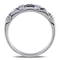 2MM Diamond Accent Genuine Blue Sapphire 10K White Gold Band