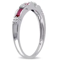 Womens Diamond Accent Lead Glass-Filled Red Ruby 10K White Gold Stackable Ring