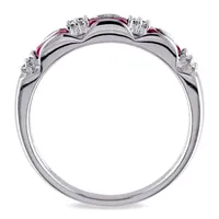 Womens Diamond Accent Lead Glass-Filled Red Ruby 10K White Gold Stackable Ring