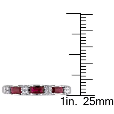 Womens Diamond Accent Lead Glass-Filled Red Ruby 10K White Gold Stackable Ring