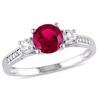 Womens Diamond Accent Lab Created Red Ruby 10K Gold Side Stone Cocktail Ring