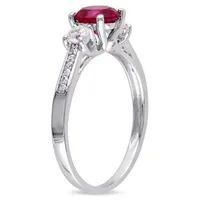 Womens Diamond Accent Lab Created Red Ruby 10K White Gold Side Stone Cocktail Ring