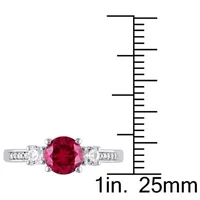 Womens Diamond Accent Lab Created Red Ruby 10K White Gold Side Stone Cocktail Ring