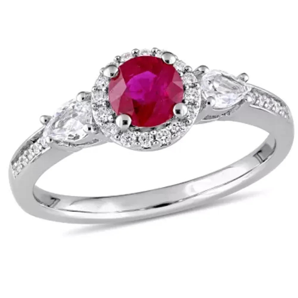 Womens 1/8 CT. T.W. Lead Glass-Filled Red Ruby 14K White Gold Round Engagement Ring