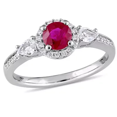 Womens 1/8 CT. T.W. Lead Glass-Filled Red Ruby 14K White Gold Round Engagement Ring