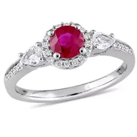 Womens 1/8 CT. T.W. Lead Glass-Filled Red Ruby 14K White Gold Round Engagement Ring