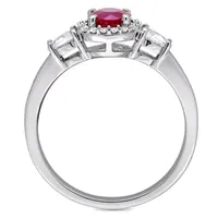 Womens 1/8 CT. T.W. Lead Glass-Filled Red Ruby 14K White Gold Round Engagement Ring