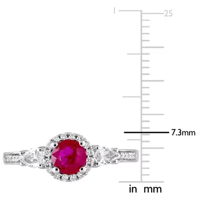 Womens 1/8 CT. T.W. Lead Glass-Filled Red Ruby 14K White Gold Round Engagement Ring