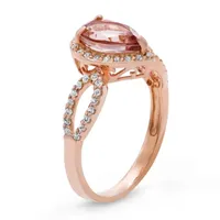 Womens Simulated Pink Morganite 14K Rose Gold Over Silver Pear Cocktail Ring