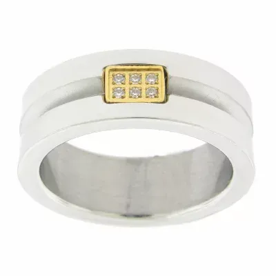 8MM White Cubic Zirconia Stainless Steel Round Band