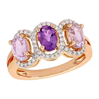 Womens 1/5 CT. T.W. Genuine Purple Amethyst 18K Rose Gold Over Silver 3-Stone Cocktail Ring