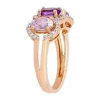 Womens 1/5 CT. T.W. Genuine Purple Amethyst 18K Rose Gold Over Silver 3-Stone Cocktail Ring