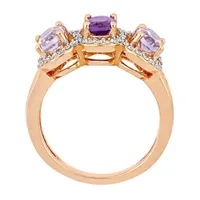 Womens 1/5 CT. T.W. Genuine Purple Amethyst 18K Rose Gold Over Silver 3-Stone Cocktail Ring