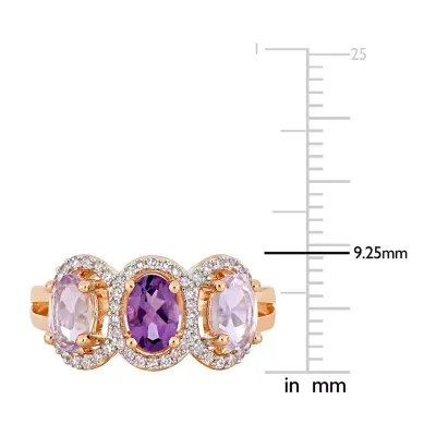 Womens 1/5 CT. T.W. Genuine Purple Amethyst 18K Rose Gold Over Silver 3-Stone Cocktail Ring