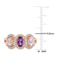 Womens 1/5 CT. T.W. Genuine Purple Amethyst 18K Rose Gold Over Silver 3-Stone Cocktail Ring