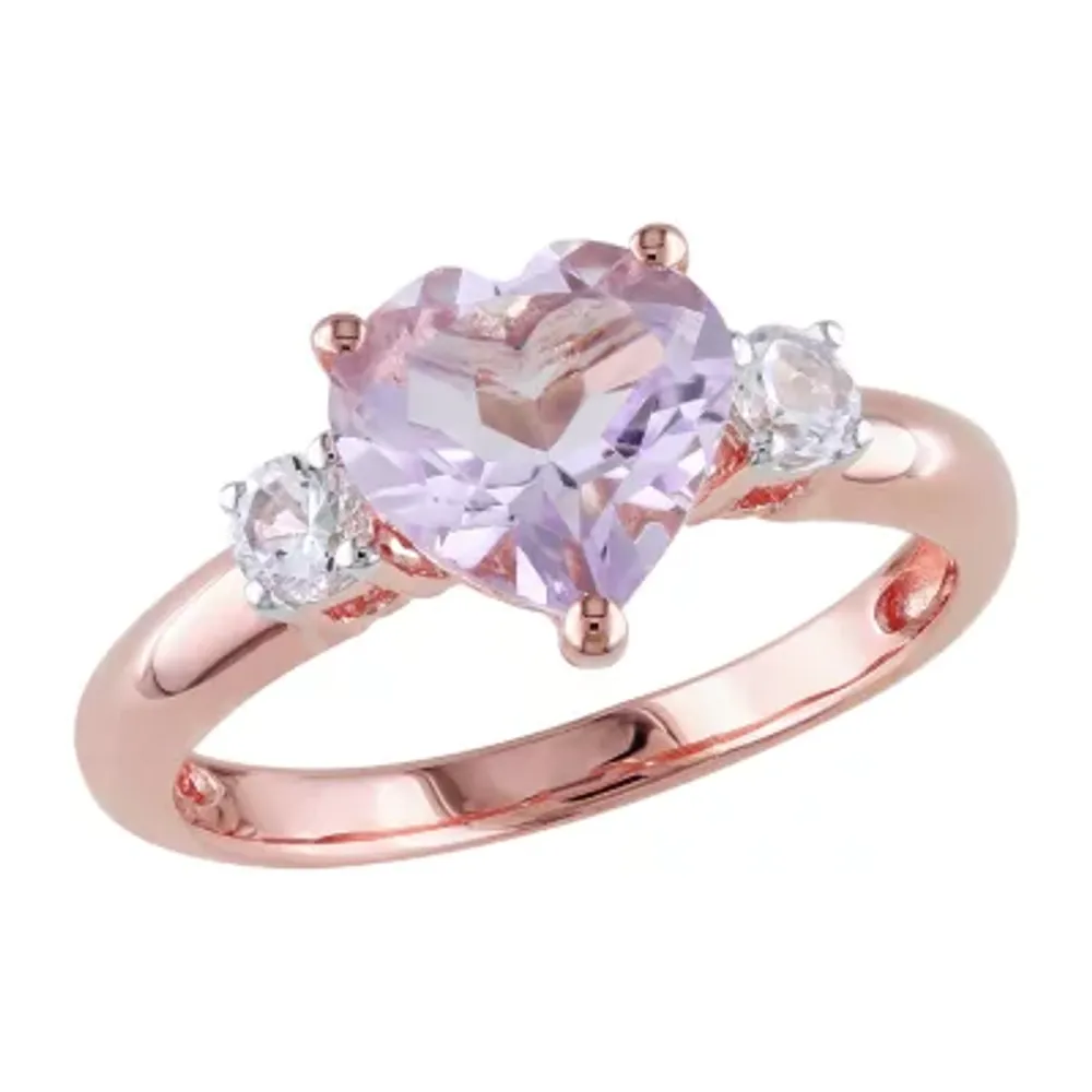 Rose De France Womens Genuine Pink Amethyst 18K Gold Over Silver Heart Cocktail Ring