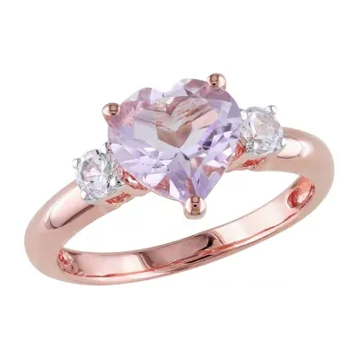 Rose De France Womens Genuine Pink Amethyst 18K Gold Over Silver Heart Cocktail Ring