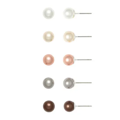 Mixit Hypoallergenic 5 Pair Simulated Pearl Round Earring Set