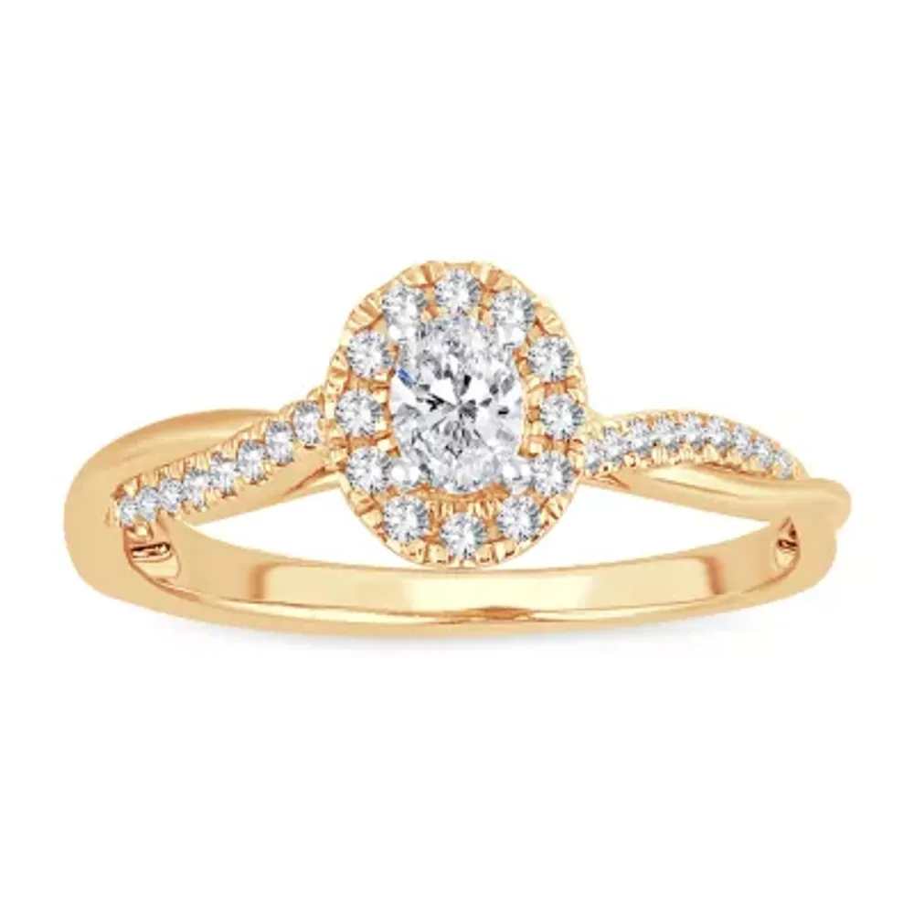Womens 1/ CT. T.W. Natural White Diamond 10K Gold Oval Engagement Ring