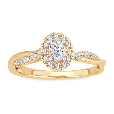 Womens 1/ CT. T.W. Natural White Diamond 10K Gold Oval Engagement Ring
