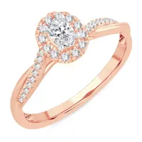 Womens 1/ CT. T.W. Natural White Diamond 10K Rose Gold Oval Engagement Ring