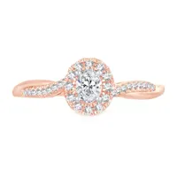 Womens 1/ CT. T.W. Natural White Diamond 10K Rose Gold Oval Engagement Ring