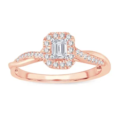 Womens 1/3 CT. T.W. Natural White Diamond 10K Rose Gold Engagement Ring