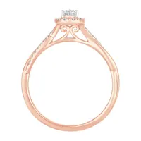 Womens 1/3 CT. T.W. Natural White Diamond 10K Rose Gold Pear Side Stone Halo Engagement Ring