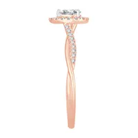 Womens 1/3 CT. T.W. Natural White Diamond 10K Rose Gold Pear Side Stone Halo Engagement Ring