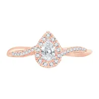 Womens 1/3 CT. T.W. Natural White Diamond 10K Rose Gold Pear Side Stone Halo Engagement Ring