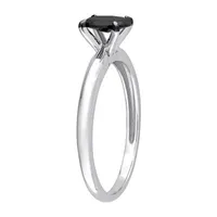 Midnight Black Womens 1/ CT. Natural Diamond 14K White Gold Oval Solitaire Engagement Ring