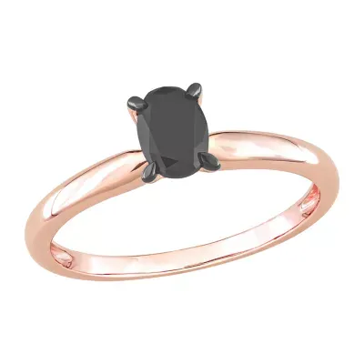 Midnight Black Womens 1/2 CT. Natural Diamond 14K Rose Gold Oval Solitaire Engagement Ring