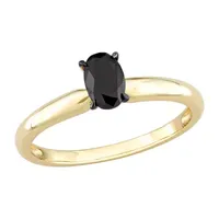 Midnight Black Womens 1/2 CT. Natural Diamond 14K Gold Oval Solitaire Engagement Ring