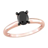 Midnight Black Womens 1 CT. T.W. Natural Diamond 14K Rose Gold Oval Engagement Ring