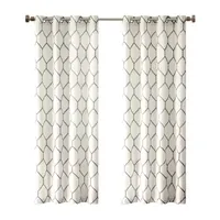 Madison Park Asher Metallic Embroidered Light-Filtering Grommet Top Single Curtain Panel