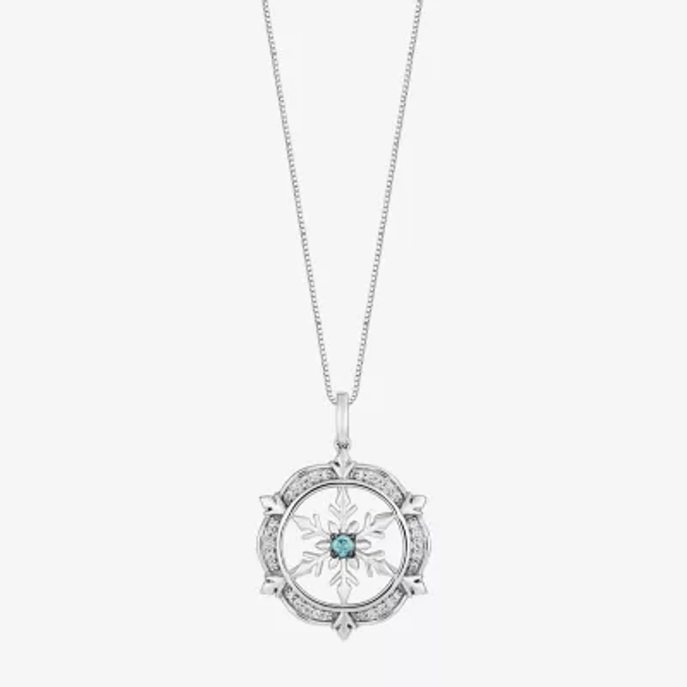 Enchanted Disney Fine Jewelry Womens 1/6 CT. T.W. Genuine White Quartz Sterling Silver Snowflake Elsa Frozen Pendant Necklace