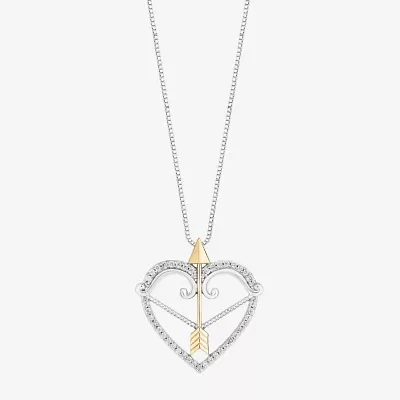 Enchanted Disney Fine Jewelry Womens 1/6 CT. T.W. Natural White Diamond 14K Two Tone Gold Over Silver Arrow Heart Brave Pendant Necklace