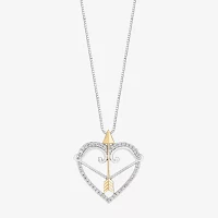 Enchanted Disney Fine Jewelry Womens 1/6 CT. T.W. Natural White Diamond 14K Two Tone Gold Over Silver Arrow Heart Brave Pendant Necklace