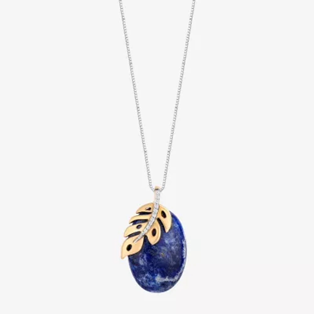 Enchanted Disney Fine Jewelry Womens Diamond Accent Genuine Blue Lapis 14K Two Tone Gold Over Silver Moana Pendant Necklace