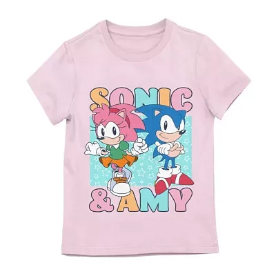 Little & Big Girls Round Neck Short Sleeve Sonic the Hedgehog Graphic T-Shirt