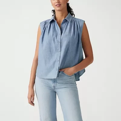 Levi's Womens Sleeveless Regular Fit Button-Down Shirt