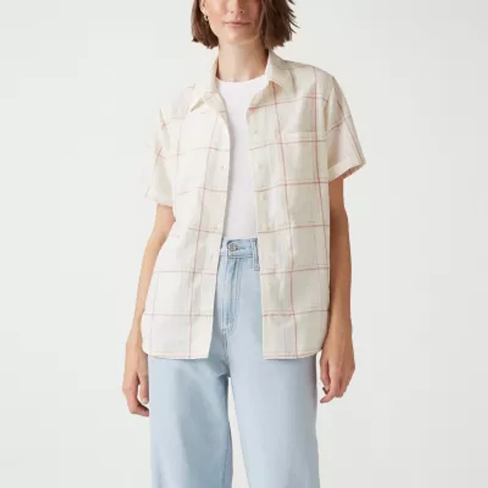Levi's Womens Short Sleeve Regular Fit Button-Down Shirt