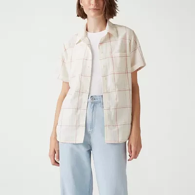 Levi's Womens Short Sleeve Regular Fit Button-Down Shirt